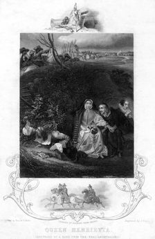 Queen Henrietta, sheltering by a bank from the Parliamentarians, c19th century. Creator: J Rogers