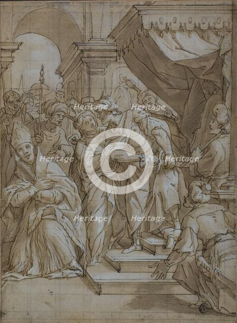 Queen Intervening to Spare the Life of a Bishop Saint, c.1634. Creator: Lazzaro Tavarone.