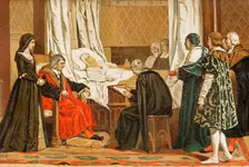 Queen Isabella the Catholic dictating her will, 1504, (1890). Creator: Unknown