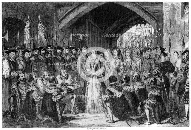 Queen Jane's entrance into the Tower, 1553 (1840). Artist: George Cruikshank