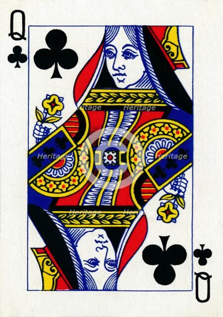 Queen of Clubs from a deck of Goodall & Son Ltd. playing cards, c1940. Artist: Unknown.