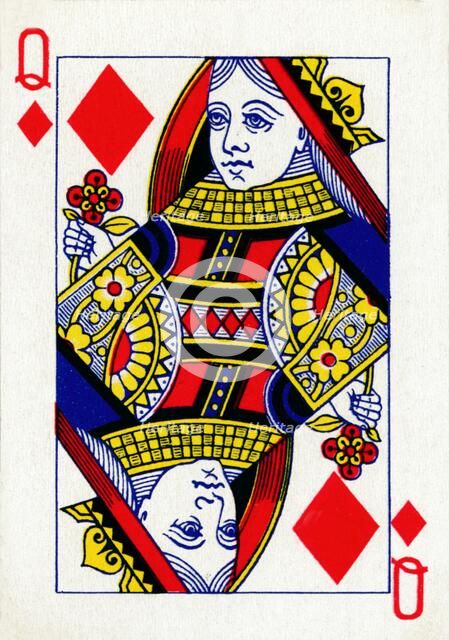Queen of Diamonds from a deck of Goodall & Son Ltd. playing cards, c1940. Artist: Unknown.