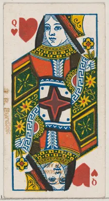Queen of Hearts (red), from the Playing Cards series (N84) for Duke brand cigarettes, 1888., 1888. Creator: Unknown
