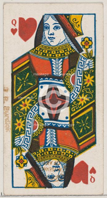 Queen of Hearts (red), from the Playing Cards series (N84) for Duke brand cigarettes, 1888., 1888. Creator: Unknown.