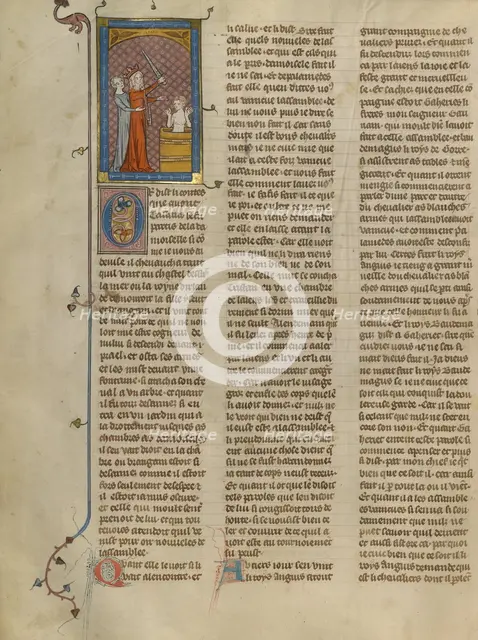 Queen of Ireland Restrained from Killing Tristan, about 1320-1340. Creator: Unknown.