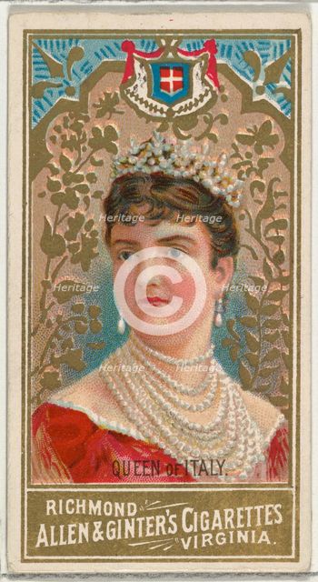 Queen of Italy, from World's Sovereigns series (N34) for Allen & Ginter Cigarettes, 1889., 1889. Creator: Allen & Ginter.