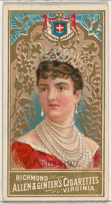 Queen of Italy, from World's Sovereigns series (N34) for Allen & Ginter Cigarettes, 1889., 1889. Creator: Allen & Ginter