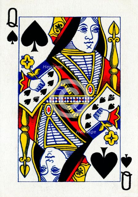 Queen of Spades from a deck of Goodall & Son Ltd. playing cards, c1940. Artist: Unknown.