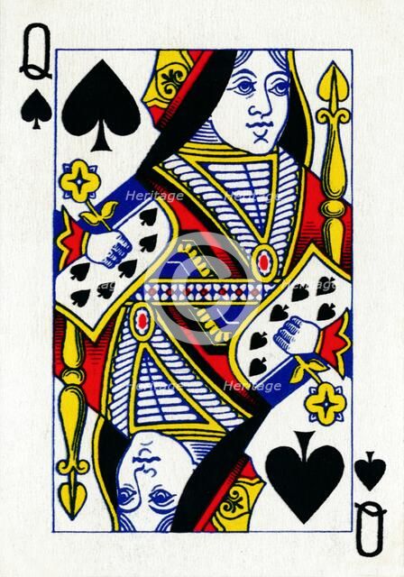 Queen of Spades from a deck of Goodall & Son Ltd. playing cards, c1940. Artist: Unknown.