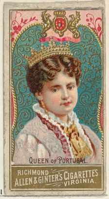 Queen of Portugal, from World's Sovereigns series (N34) for Allen & Ginter Cigarettes, 1889. Creator: Unknown