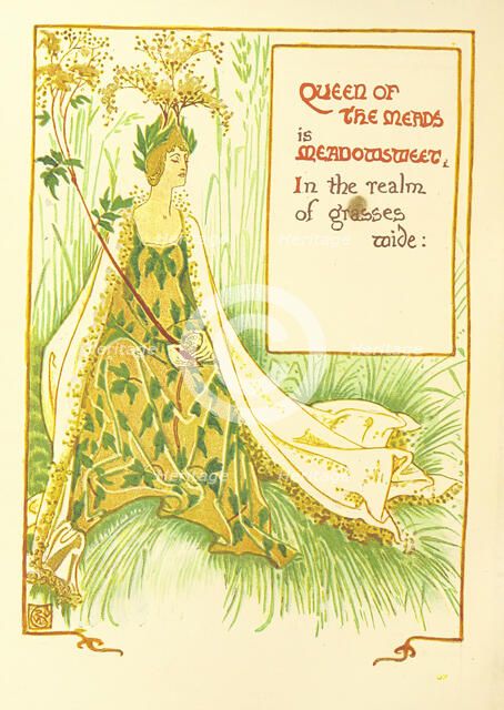 Queen of the Meads is Meadowsweet, In the realm of the grasses wide, 1899.  Creator: Walter Crane.