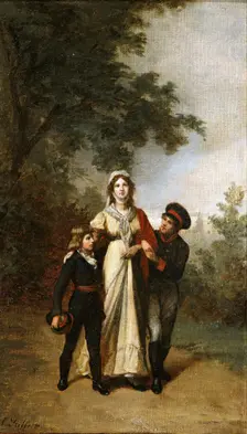 Queen Luise with her sons in Luisenwahl Park, c.1886. Creator: Steffeck, Carl (1818-1890)