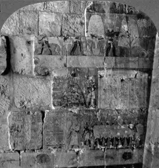 Queen Makere's expedition to East Africa - reliefs carved at Der-el-Bahri, Thebes, Egypt 1905.Artist: Underwood & Underwood