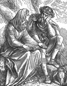 Queen Margaret Reading the Bible to King Malcolm, from "The Shores of Fife", 1872. Creator: Unknown