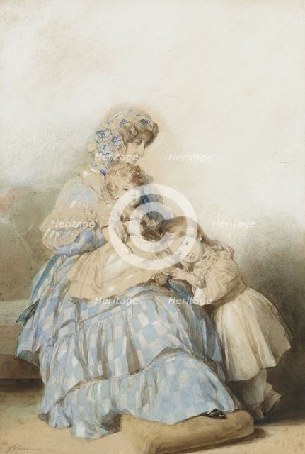 Queen Maria Amalia of the French, with children of Prince Louis, Duke of Nemours, 1845. Artist: Winterhalter, Franz Xaver, School of  