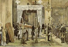 Queen Maria de las Mercedes Orleans receiving last rites queen of Spain, wife of Alphonse XII, d…