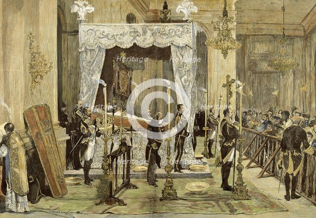 Queen Maria de las Mercedes Orleans receiving last rites' queen of Spain, wife of Alphonse XII, d…