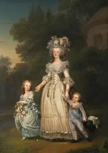 Queen Marie Antoinette of France and two of her Children Walking in The Park of Trianon, 1785. Creator: Adolf Ulric Wertmüller