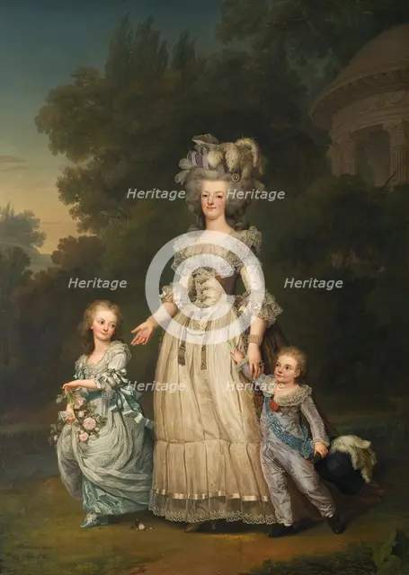 Queen Marie Antoinette of France and two of her Children Walking in The Park of Trianon, 1785. Creator: Adolf Ulric Wertmüller.