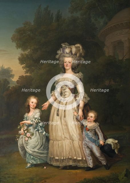 Queen Marie Antoinette of France and two of her Children Walking in The Park of Trianon, 1785. Creator: Adolf Ulric Wertmüller.