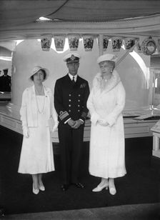 Queen Mary with the Duke and Duchess of York aboard HMY Victoria and Albert 1933. Creator: Kirk & Sons of Cowes