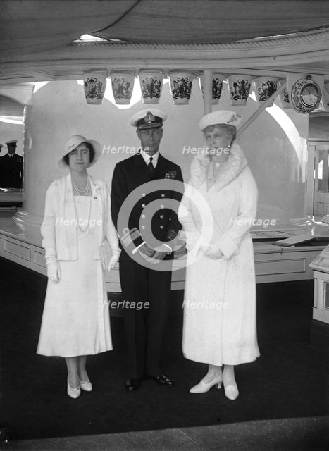 Queen Mary with the Duke and Duchess of York aboard 'HMY Victoria and Albert', 1933. Creator: Kirk & Sons of Cowes.