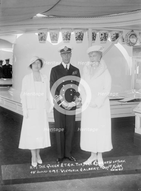 Queen Mary with the Duke and Duchess of York aboard 'HMY Victoria and Albert', 1933. Creator: Kirk & Sons of Cowes.