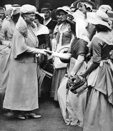 Queen Mary at the old Westminster market and fair in Dean's Yard, Westminster, c1936