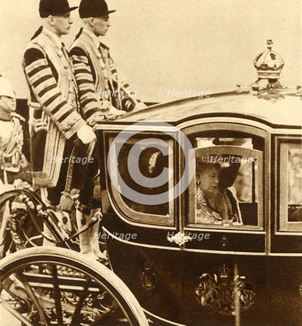 'Queen Mary, in her coach of glass, accompanied by Queen Maud of Norway', 1937. Artist: Unknown.