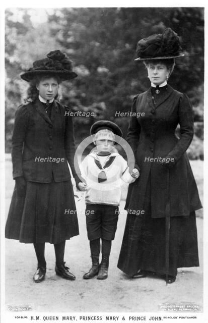 Queen Mary, Princess Mary and Prince John, 1910s.Artist: Ernest Brooks