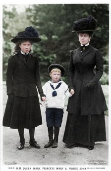 Queen Mary, Princess Mary and Prince John, 1910s. Artist: Ernest Brooks