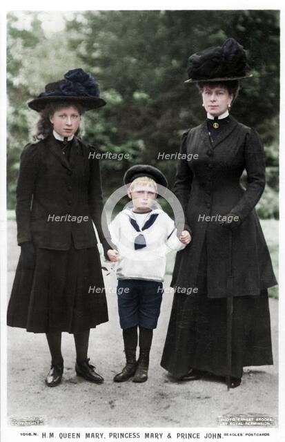Queen Mary, Princess Mary and Prince John, 1910s. Artist: Ernest Brooks.
