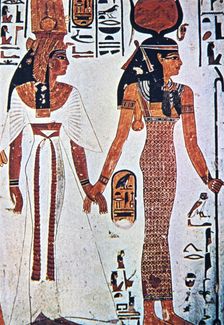 Queen Nefertari and the goddess Hathor, fresco in his tomb, belonging to XIX Dynasty