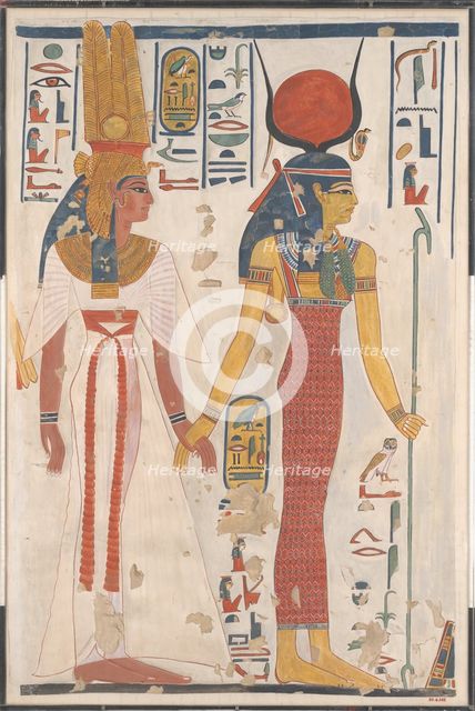 Queen Nefertari being led by Isis, ca. 1279-1213 B.C. Creator: Charles Wilkinson.