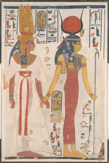 Queen Nefertari being led by Isis, ca. 1279-1213 B.C. Creator: Charles Wilkinson