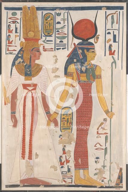 Queen Nefertari being led by Isis, ca. 1279-1213 B.C. Creator: Charles Wilkinson.