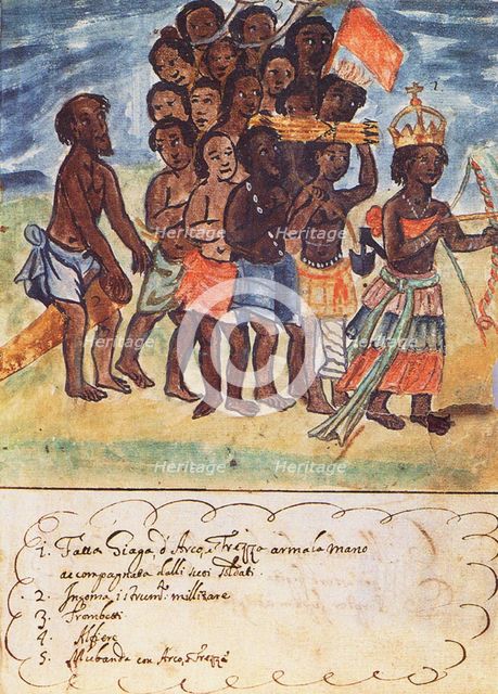 Queen Nzinga with Military Entourage, Kingdom of Matamba, Angola (From: Manoscritti Araldi), Between