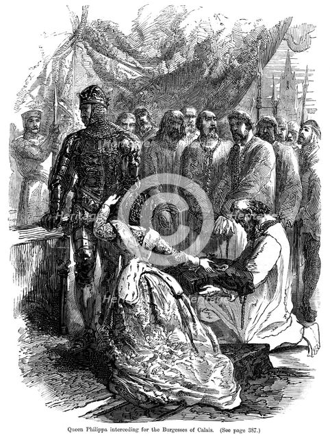 Queen Philippa (1314-1369) interceding for the Burgesses of Calais, 1346. Artist: Unknown