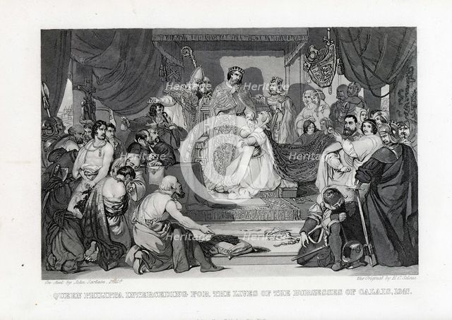 Queen Philippa Interceding for the Lives of the Burghers of Calais, 1347, 1882. Artist: Sartain, John (1808-1897)