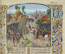 Queen Philippa of Hainault before the Battle of Neville's Cross on 17 October 1346, ca 1470-1475. Creator: Liédet, Loyset (1420-1479)