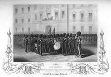 Queen Victoria (1819-1901) taking leave of the Fusilier Guards, London, 1857.Artist: T Sherratt