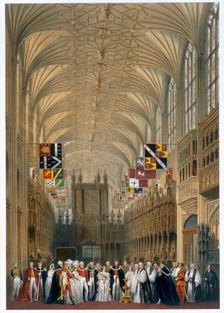 Queen Victoria and Prince Albert at a service in St George's Chapel, Windsor Castle, 1838. Creator: James Baker Pyne