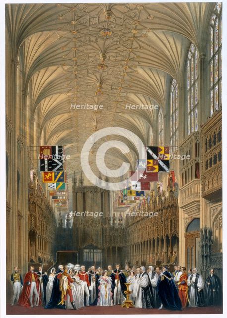 Queen Victoria and Prince Albert at a service in St George's Chapel, Windsor Castle, 1838. Creator: James Baker Pyne.