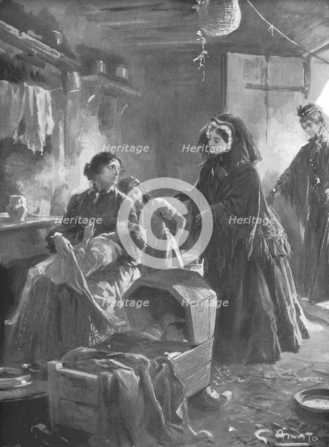 'Queen Victoria and the poor: Her Majesty visiting a cottage home', (1901).  Creator: Gennaro Amato.