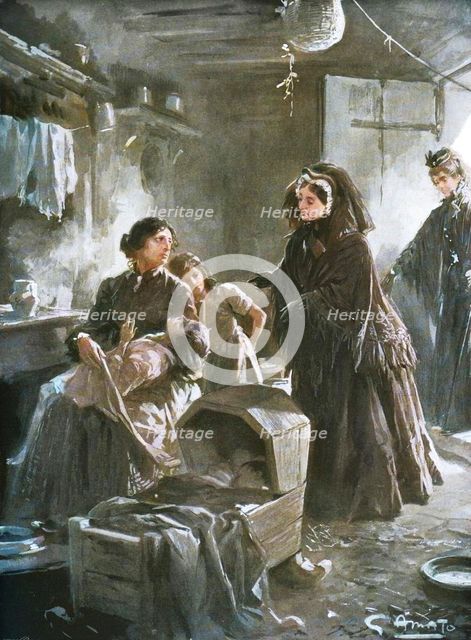 'Queen Victoria and the poor: Her Majesty visiting a cottage home', (1901).  Creator: Gennaro Amato.