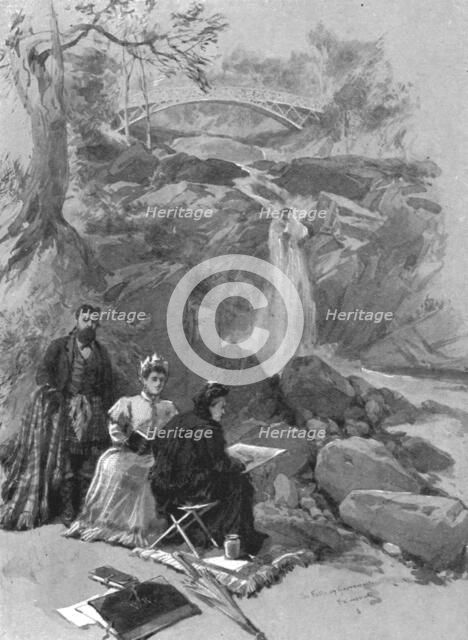 'Queen Victoria as an Artist: Her Majesty sketching the Falls of Garrawalt, Braemar', (1901). Creator: Unknown.