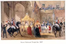 Queen Victoria at Temple Bar, London, 1837. Artist: Henry Warren