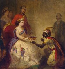 Queen Victoria Giving the Bible to an African Chief 1861. Creator: Barker, Thomas Jones (1815-1882)