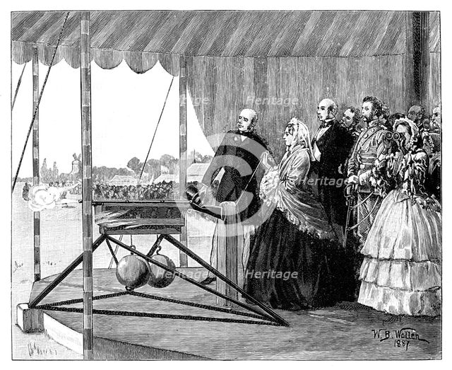 Queen Victoria firing the first shot at Wimbledon, July 1860, (1887).Artist: William Barnes Wollen