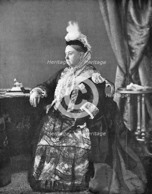 Queen Victoria in the dress she wore at her Golden Jubilee service, 1887. Creator: Hughes & Mullins.